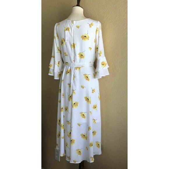 Chelsea28 Womens White Floral Chiffon Faux Wrap Belted Midi Dress Size M - Picture 8 of 10